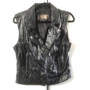 Black leather biker vest